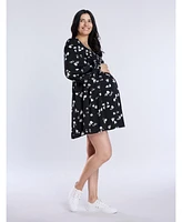 Women's Smocked Babydoll Long Sleeve Mini Dress - Motherhood Maternity