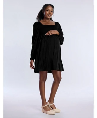 Motherhood Maternity Smocked Babydoll Long Sleeve Mini Dress