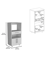 Depot E-Shop Wales Kitchen Pantry 48" H, Two Open Storage Shelves, One for Microwave, Two Doors, Four Legs