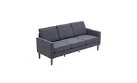 Slickblue Dark Grey Modular Sofa, Linen Upholstery with Solid Wood Frame and Legs, 3-Seater