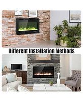 Gymax 40'' Electric Fireplace Recessed and Wall Mounted 750W/1500W W/ Multicolor Flame