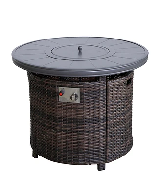 Mondawe 25" H x 32" W Aluminum Outdoor Fire Pit Table with Lid(Espresso)