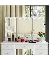 Homsee White Modern Makeup Vanity Desk 9 Drawers Wood Dressing Table With 3 Mirrors, Hidden Storage Shelves, Led Bulb Lights