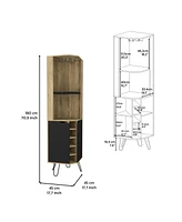 Bursan Corner Cabinet Six Built-in Wine Rack, Two Shelves, Four Shelves, Macadamia / Black
