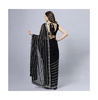 One Minute Saree Petite Briony Black & Silver Mirror Work Georgette Ready to Wear Sari