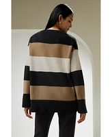 Lilysilk Women's Tri-colored Stripe Cashmere Sweater