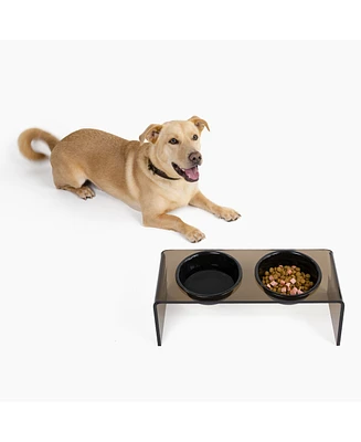 Hiddin Bronze Double Bowl Pet Feeder with Silver Bowls