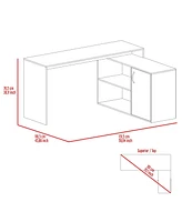 Depot E-Shop Boston L-Shaped Desk, Single Door Cabinet, Two Open Shelves, Interior Light Oak