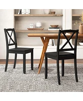 Dining Chair Set of 2 Kitchen Side Chairs with Rubber Wood Legs & Cross Back