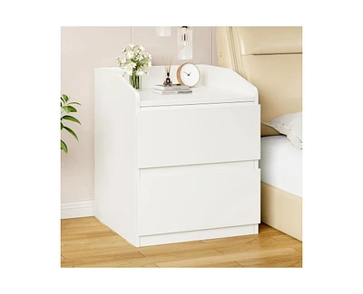 gaomon Nightstand with Drawers Bedside Table White End Table Modern Bed Side Table 2 Drawers Night Stand Drom Side Table Curved with Handle Free Desig