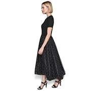 Karl Lagerfeld Paris Women's Mixed-Media Embellished Fit & Flare Dress