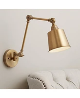 360 Lighting Mendes Modern Swing Arm Adjustable Wall Mounted Lamp Antique Brass Gold Metal Hardwired Down Light Fixture for Bedroom Bedside House Read