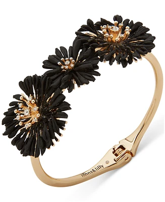 lonna & lilly Gold-Tone Crystal & Black Flower Bangle Bracelet