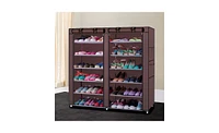 Slickblue 6-Row, 2-Line Non-Woven Fabric Shoe Rack with 12 Lattices for Organized Storage