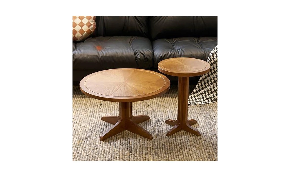 Slickblue 2-Piece Modern Farmhouse Coffee Table Set Stylish Nesting Round Wooden Tables for Living Room and Bedroom