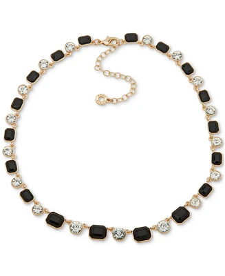 Anne Klein Gold-Tone Jet Stone & Crystal Alternating Link Collar Necklace, 16" + 3" extender