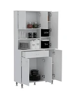 Depot E-Shop Helis 90 Kitchen Pantry Cabinet, Two Open Shelves, One Drawer, Multiple Cabinets, White