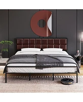 gaomon Faux Leather Platform Bed Frame With Upholstered Headboard - Sturdy Metal Frame With Steel Slats Support - Box Spring Optional