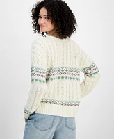 Sugar Moon Juniors' Cable-Knit Fair Isle Sweater