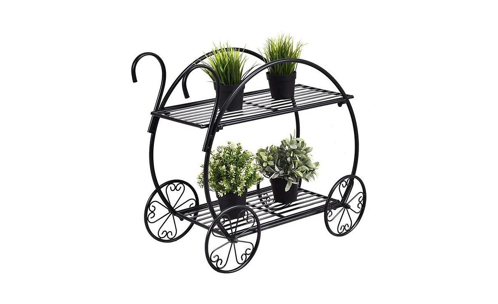 Slickblue Paint With Handle Cart Shape 2 Layer Plant Stand