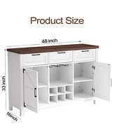 gaomon Buffet Cabinet, 48" Coffee Wine Bar Cabinet With 3 Drawers, 2 Barn Door, Liquor Coffee Bar Cupboard For Living Room,Kitchen, Dining Room