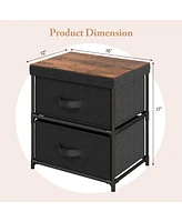 Gymax 2PCS Fabric Bedside Table 2 Drawers Nightstand Small Dresser Bedroom Living Room