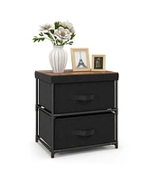 Gymax 2PCS Fabric Bedside Table 2 Drawers Nightstand Small Dresser Bedroom Living Room