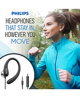 Philips Flexible Earhook Headphones - Secure Fit, Neodymium Drivers, Lightweight, Ergonomic Design, Durable Build, and 3.5mm Jack for Active Use