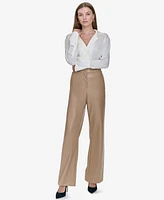 Halston Women's Faux-Leather Straight-Leg Pants