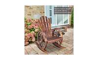 Slickblue Garden Outdoor Fir Wooden Rocking Chair with Wheel -Carbonized Finish for Ultimate Relaxation