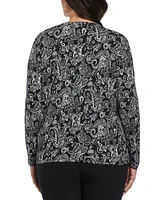 Rafaella Plus Paisley Print Button Detail Long Sleeve Top