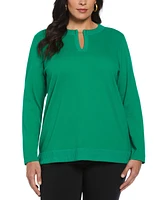 Rafaella Plus Size Split Neck Chain Detail Long Sleeve Top