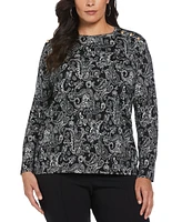 Rafaella Plus Paisley Print Button Detail Long Sleeve Top