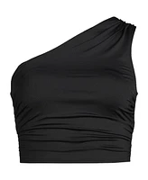 Lands' End Plus Ruched One Shoulder Midkini Swimsuit Top