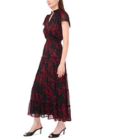 Sam & Jess Women's Printed Tiered Flutter-Sleeve Maxi Dress