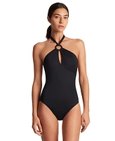 Lauren Ralph Women's Macrame-Ring High-Neck One-Piece Swimsuit