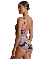 Lauren Ralph Women's Paisley-Print Ruched One-Piece Swimsuit