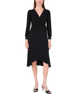 Sam & Jess Women's Contrast-Sleeve Faux-Wrap Dress