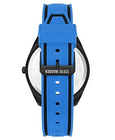 Steve Madden Men's Vivid Blue Silicone and Black Alloy Metal Watch, 45mm