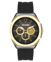 Steve Madden Men's Bold Black Textured Silicone and Gold-Tone Alloy Metal Watch, 46mm - Black/Gold