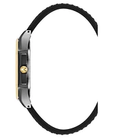 Steve Madden Men's Bold Black Textured Silicone and Gold-Tone Alloy Metal Watch, 46mm - Black/Gold