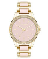 Steve Madden Women's Signature Pink Enamel and Gold-Tone Alloy Metal Bracelet Watch, 36mm