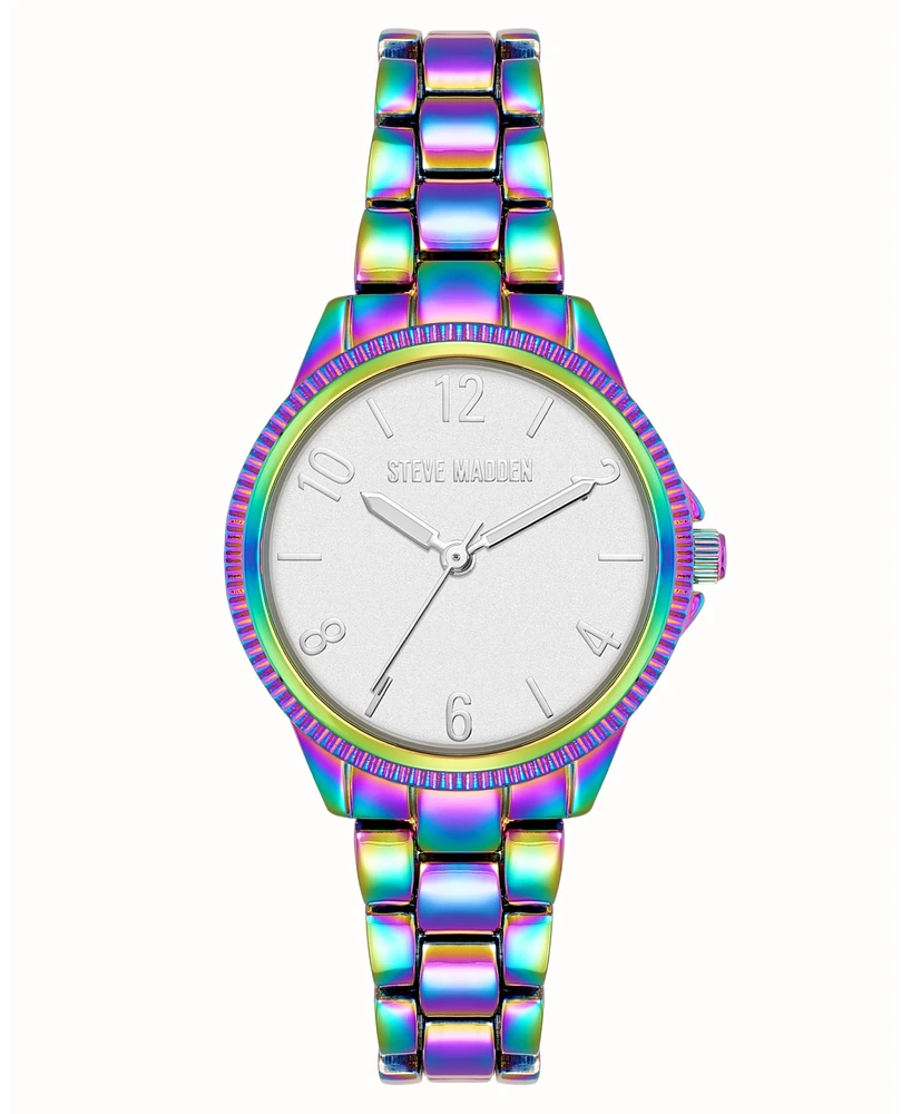 Steve Madden Women's Everyday Rainbow Alloy Metal Bracelet Watch, 30mm