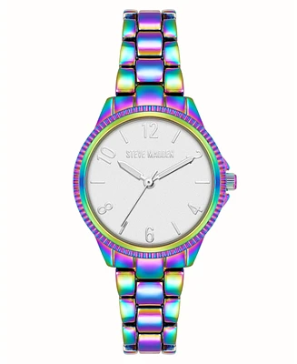 Steve Madden Women's Everyday Rainbow Alloy Metal Bracelet Watch, 30mm