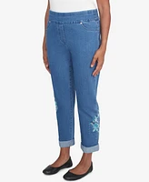 Alfred Dunner Women's Lake Victoria Embroidered Super Stretch Denim Ankle Pants