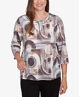 Alfred Dunner Women's Romancing the Stone Geometric Patch Print Top