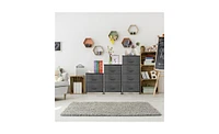 Slickblue 2-Drawer Nightstand and End Table Storage Tower with Sturdy Steel Frame, Wood Top, and Easy-Pull Fabric Bins