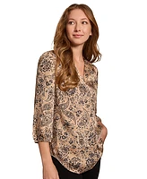 Jones New York Women's Kelly Printed Satin Twill Tunic Blouse