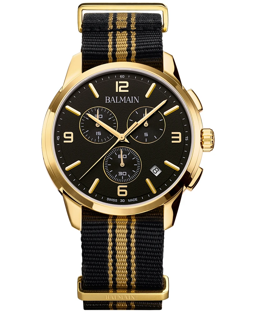 Balmain Men's Swiss Chronograph Madrigal Black Striped Nato Strap Watch 42mm