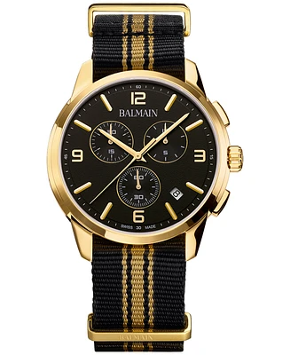 Balmain Men's Swiss Chronograph Madrigal Black Striped Nato Strap Watch 42mm